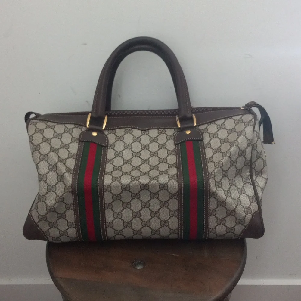 Authentic Vintage Gucci GG Monogram Supreme Sherry Web Ophidia Large Boston Bag - Picture 2 of 10